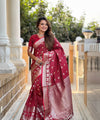 Wine Kanjivaram Silk Saree | Wedding & Reception Wear