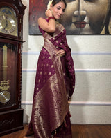 Wine Paithani Silk Saree | Festive & Party Wear