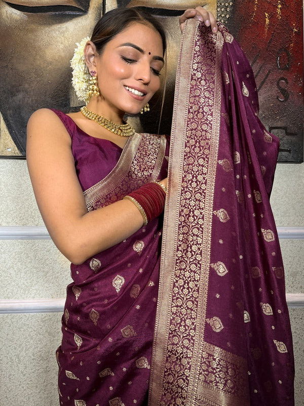 Wine Paithani Silk Saree | Festive & Party Wear