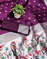 Wine Paithani Silk Saree | Traditional Wedding Wear