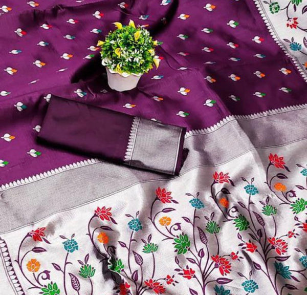 Wine Paithani Silk Saree | Traditional Wedding Wear