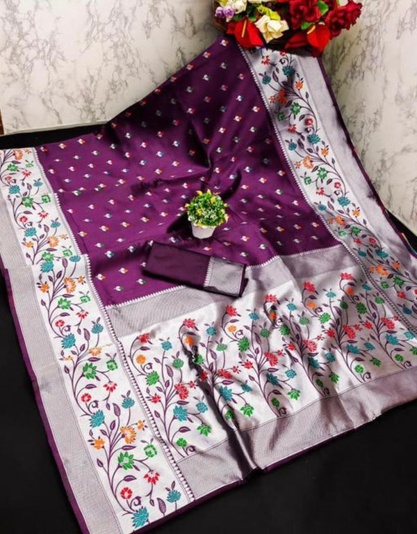 Wine Paithani Silk Saree | Traditional Wedding Wear