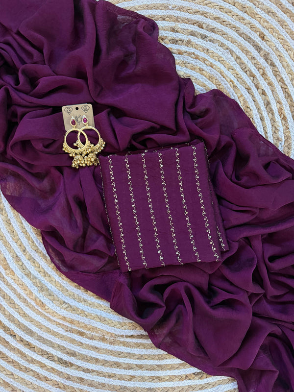 Wine Rangoli Crush Saree with Sequin Bits Blouse | RD VIAANA