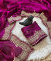 Wine Satin Saree with Gold Embroidery & Pearl Work Border | RD KAVITA