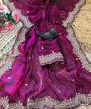 Wine Satin Saree with Gold Embroidery & Pearl Work Border | RD KAVITA
