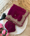 Wine Satin Saree with Gold Embroidery & Pearl Work Border | RD KAVITA
