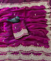 Wine Satin Saree with Gold Embroidery & Pearl Work Border | RD KAVITA