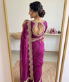 Wine Satin Saree with Gold Embroidery & Pearl Work Border | RD KAVITA