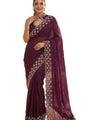 Wine Satin Saree with Zari Weaving & Siroski Border | RD TANISHKA