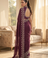 Wine Satin Saree with Zari Weaving & Siroski Border | RD TANISHKA