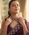 Wine Satin Saree with Zari Weaving & Siroski Border | RD TANISHKA