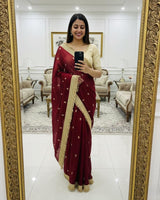 Wine Space Satin Sequence Work Saree for Party & Wedding | RD APEXA