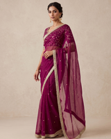 Wine Space Satin Sequin Saree with Mirror Lace Border | RD SANVI