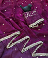 Wine Space Satin Sequin Saree with Mirror Lace Border | RD SANVI