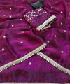 Wine Space Satin Sequin Saree with Mirror Lace Border | RD SANVI