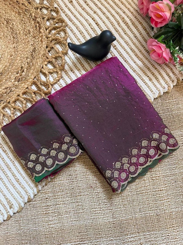 Wine Space Silk Jarkan Work Saree for Wedding & Party | RD TAMANAH