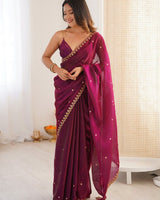 Wine Space Silk Sequin Embroidery Saree for Party Wear | RD KAVYA