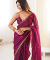 Wine Space Silk Sequin Embroidery Saree for Party Wear | RD KAVYA