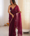 Wine Space Silk Sequin Embroidery Saree for Party Wear | RD KAVYA