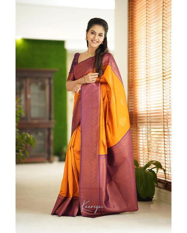 Yellow Banarasi Silk Saree | Traditional Wedding Wear