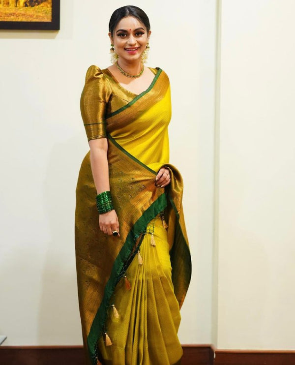 Yellow Banarasi Silk Saree | Traditional Wedding Wear