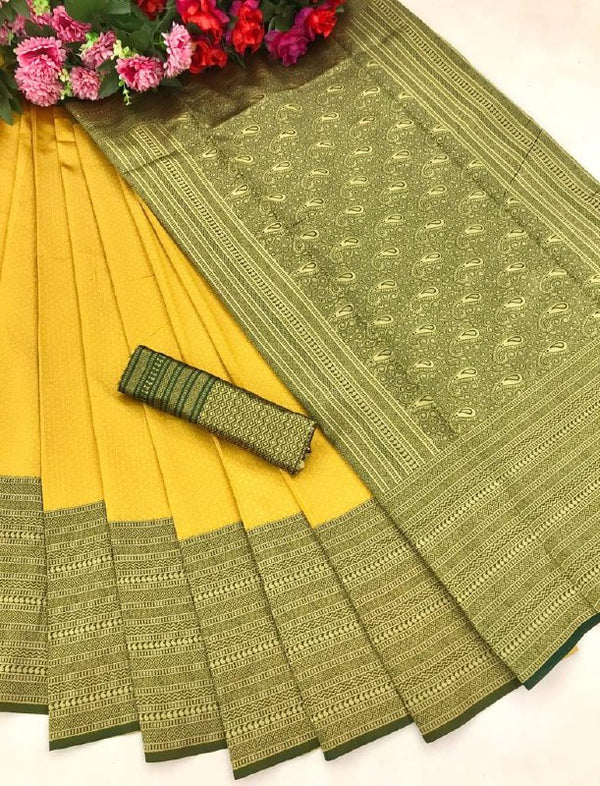 Yellow Banarasi Silk Saree | Traditional Wedding Wear