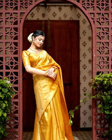Yellow Banarasi Silk Saree | Traditional Zari Weave