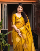 Yellow Banarasi Silk Saree | Wedding & Festive Wear