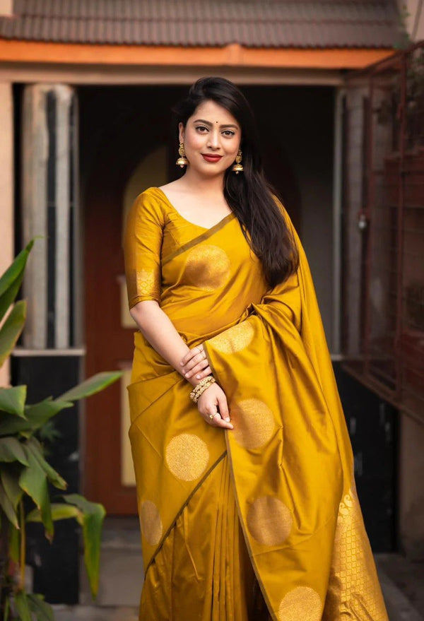 Yellow Banarasi Silk Saree | Wedding & Festive Wear