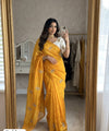 Yellow Chiffon Party Wear Saree with Siroski & Moti Work | RD KHUSHI