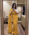 Yellow Chiffon Party Wear Saree with Siroski & Moti Work | RD KHUSHI