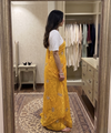 Yellow Chiffon Party Wear Saree with Siroski & Moti Work | RD KHUSHI