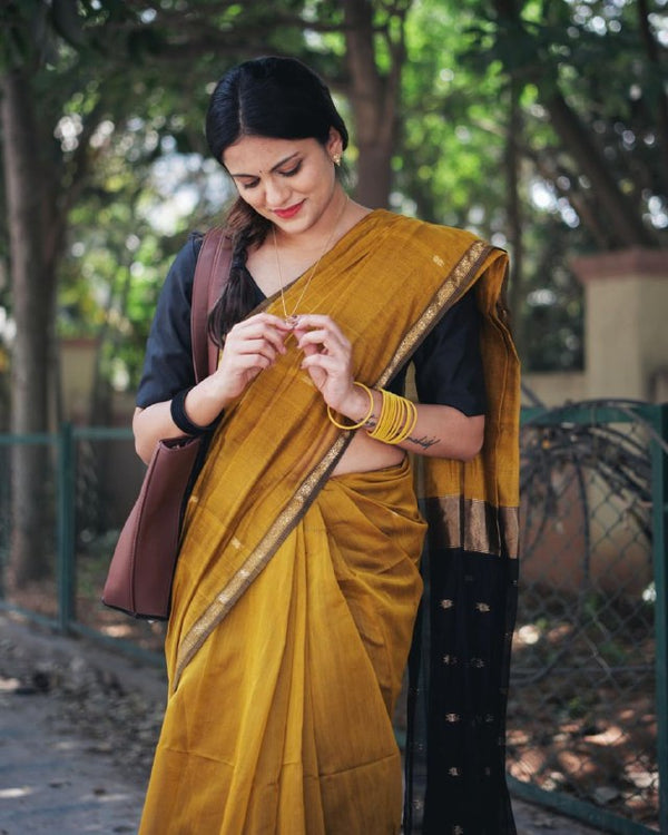 Yellow Cotton Saree | Comfort Handloom Weave