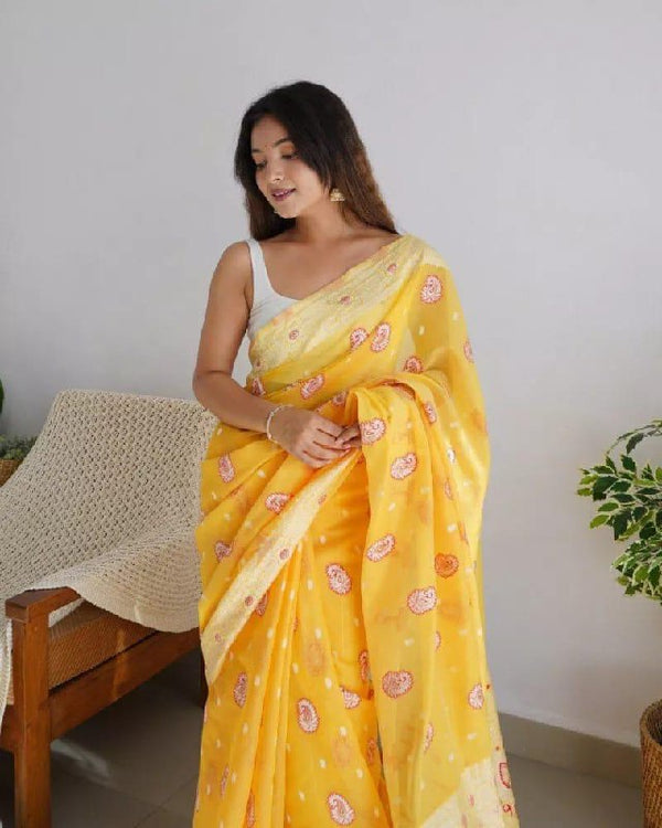 Yellow Cotton Saree | Ethnic Wear for Women