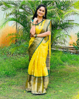 Yellow Jacquard Silk Saree | Ethnic Wear for Women