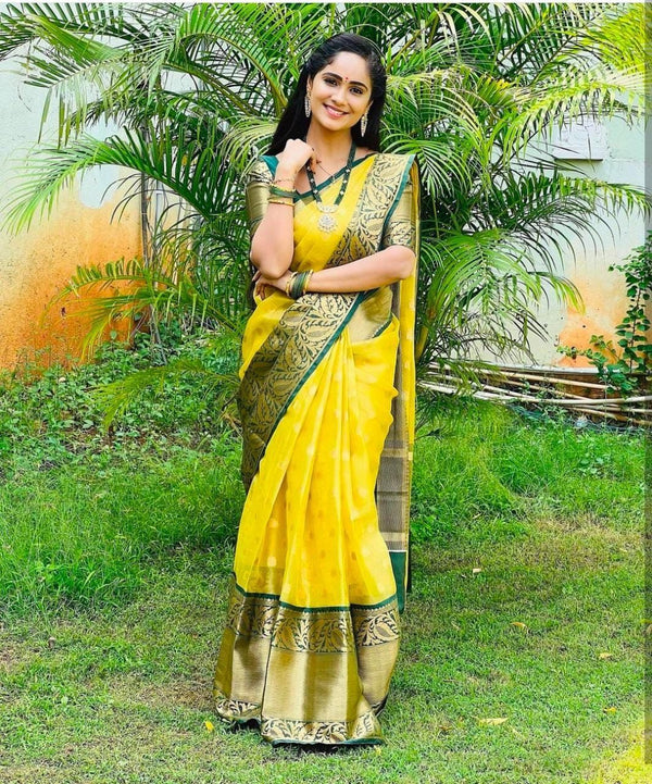 Yellow Jacquard Silk Saree | Ethnic Wear for Women