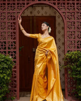 Yellow Jacquard Silk Saree | Festive & Party Wear