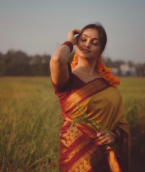 Yellow Jacquard Silk Saree | Festive & Party Wear