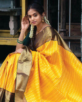 Yellow Jacquard Silk Saree | Wedding & Festive Wear