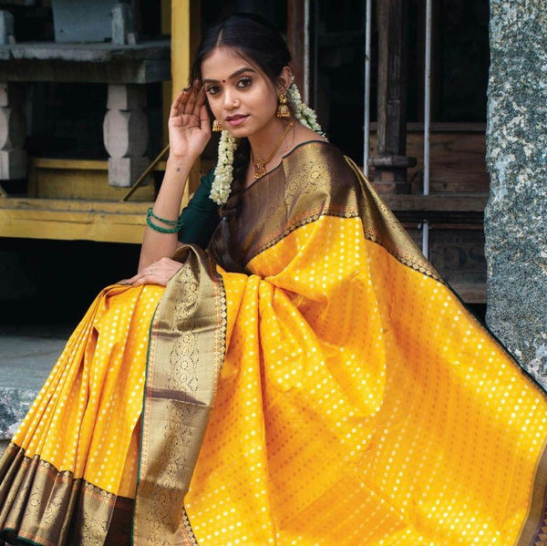 Yellow Jacquard Silk Saree | Wedding & Festive Wear