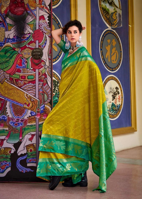 Yellow Jacquard Silk Saree | Wedding & Festive Wear