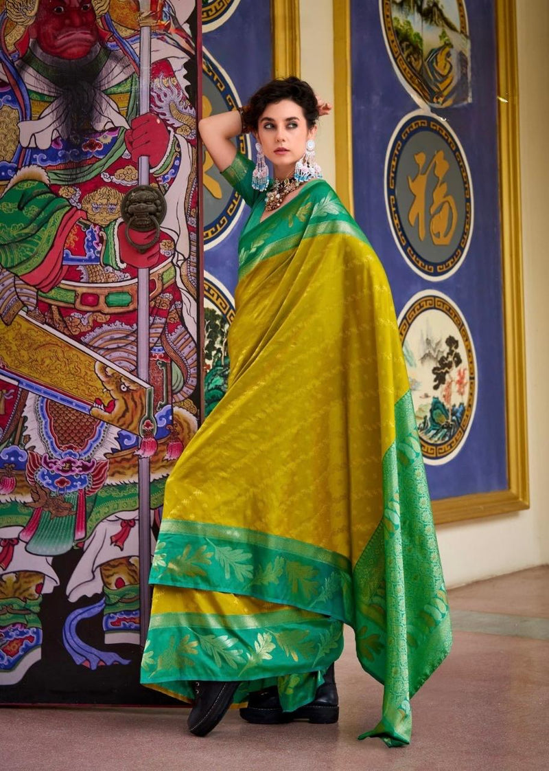 Yellow Jacquard Silk Saree | Wedding & Festive Wear