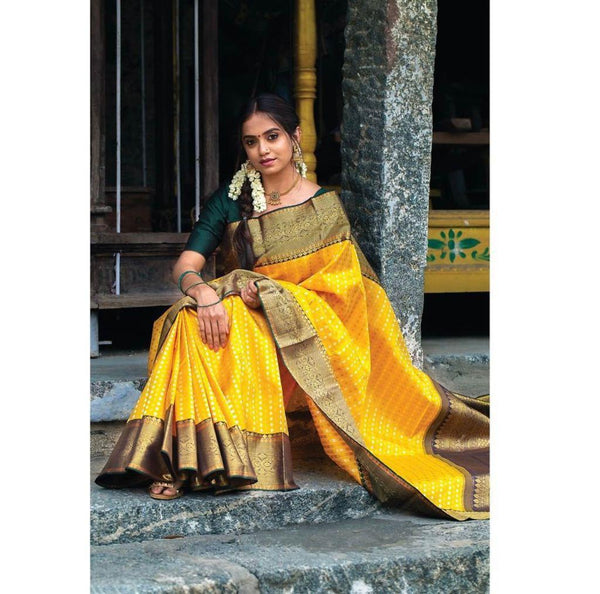Yellow Jacquard Silk Saree | Wedding & Festive Wear
