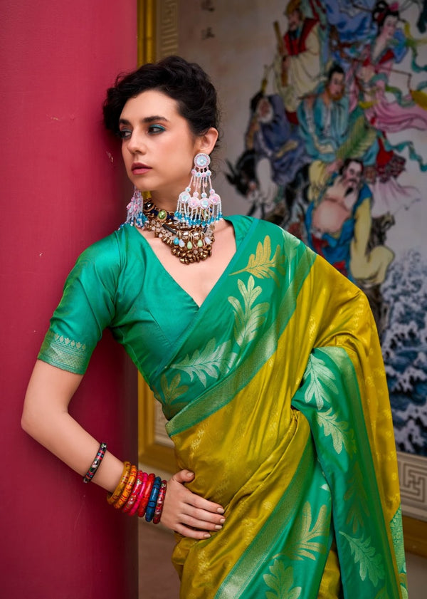 Yellow Jacquard Silk Saree | Wedding & Festive Wear