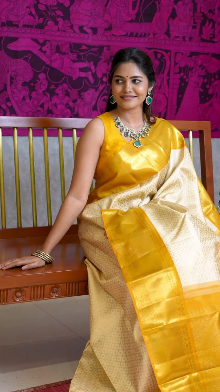 Yellow Kanjivaram Silk Saree | Wedding & Reception Wear