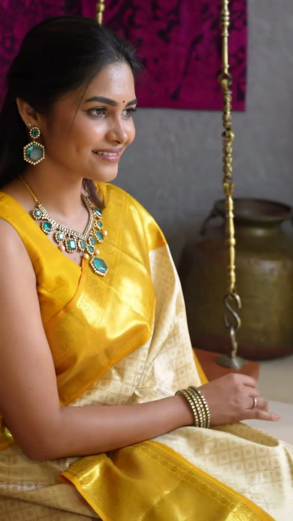 Yellow Kanjivaram Silk Saree | Wedding & Reception Wear