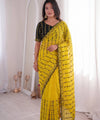 Yellow Mirror Work Saree with Floral Embroidery Border | RD HEMANI