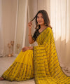Yellow Mirror Work Saree with Floral Embroidery Border | RD HEMANI