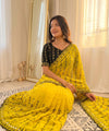 Yellow Mirror Work Saree with Floral Embroidery Border | RD HEMANI