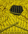 Yellow Mirror Work Saree with Floral Embroidery Border | RD HEMANI